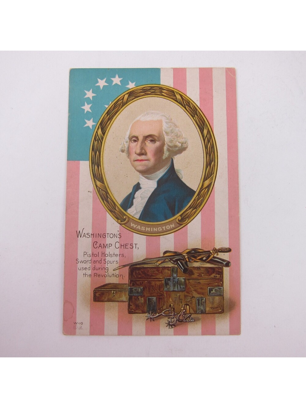 Postcard George Washington Portrait Camp Chest Flag Patriotic Antique Unposted